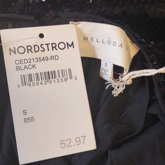 Melloday Sequin Balloon Sleeve Striped Midi Dress Black Small - Picture 8 of 10